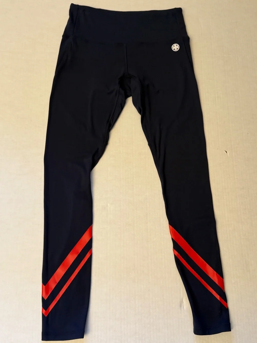Tory Burch Sport Navy Leggings with Red Chevron Stripes Sz-S. E8
